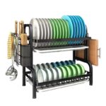 Suport de vase metalic supraetajat, cu 2 polite, design scandinav, Negru