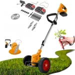 Motocoasa Electrica cu 2 Acumulatori 48V si Set Roti Detasabile, 4000 mAh, 18000 RPM, Disc + 2x Lama + 5x palete INCLUSE