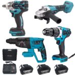 Trusa 4 Scule cu 3 Acumulatori 128V, Bormasina Impact, Polizor Unghiular, Ciocan Rotopercutor, Autofiletanta