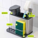 Dozator sapun de bucatarie 3 in 1 , cu suport pentru burete si suport perie, pentru depozitare si organizare la chiuveta, Otel inoxidabil, 18.8x18x12.8 cm - imagine 5