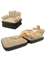 Fotoliu gonflabil, 2 in 1, pliabil, multifunctional, potrivit pentru dormitor si living, usor de depozitat, maro/negru