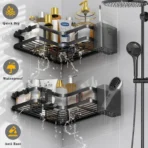 Set 2 rafturi de colt pentru baie sau bucatarie, cu suport pentru periuta si pasta de dinti - imagine 4