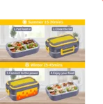 Cutie Electrica pentru Prânz, 1.5 Litri, din Oțel Inoxidabil, 220V/12V-24V, Ideala pentru Birou si Călătorii - imagine 4