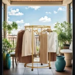 Suport rotund din oțel Inoxidabil pentru haine, cu roti, finisaj cromat, capacitate 40 kg - imagine 4