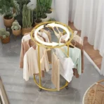 Suport rotund din oțel Inoxidabil pentru haine, cu roti, finisaj cromat, capacitate 40 kg - imagine 3