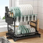 Scurgator vase, design auto-draining, organizator compact, negru, 42x30x29cm - imagine 3
