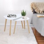Set 2 masute de cafea stil nordic, design modern, MDF si lemn , alb si natural - imagine 3