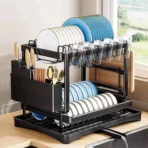 Scurgator vase, design auto-draining, organizator compact, negru, 42x30x29cm - imagine 2