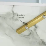 Masuta de cafea moderna cu blat tip marmura si cadru auriu, 2 nivele de depozitare 40x40x43 cm - imagine 7