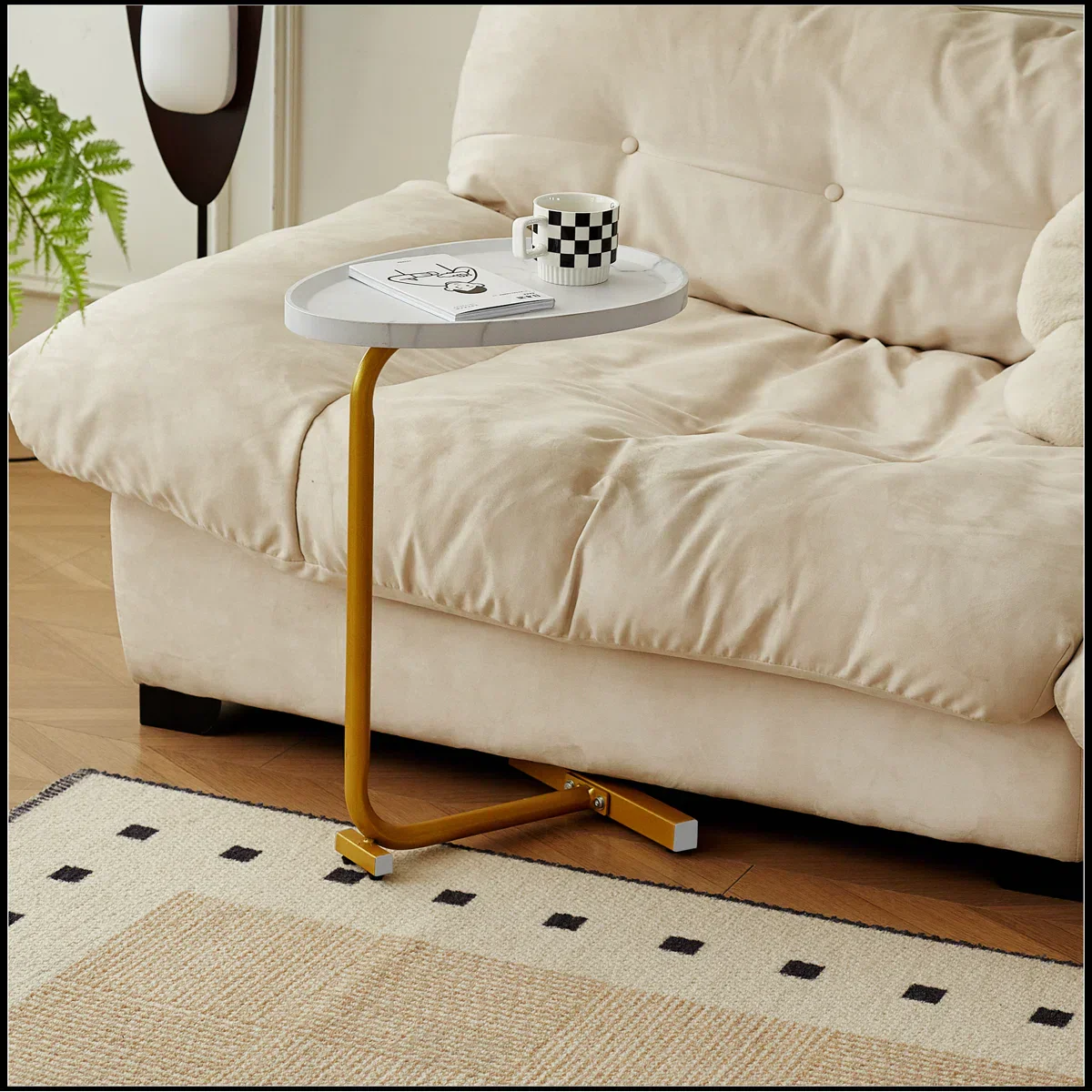 Masuta de cafea design nordic, cu blat alb si cadru metalic auriu , 40x30x60 cm - imagine 3